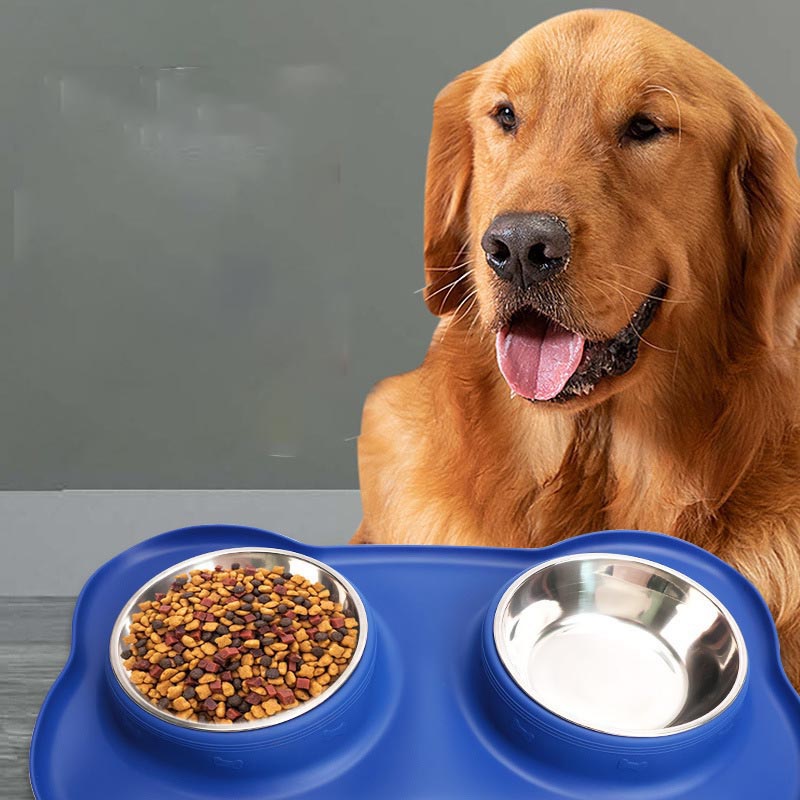 Silicone pet bowl Stainless steel double bowl spill-proof