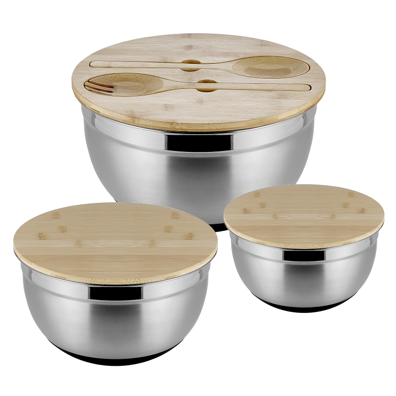 3 Set of Steel Salad Bowl With Bamboo Lid and Servers Sets patent design