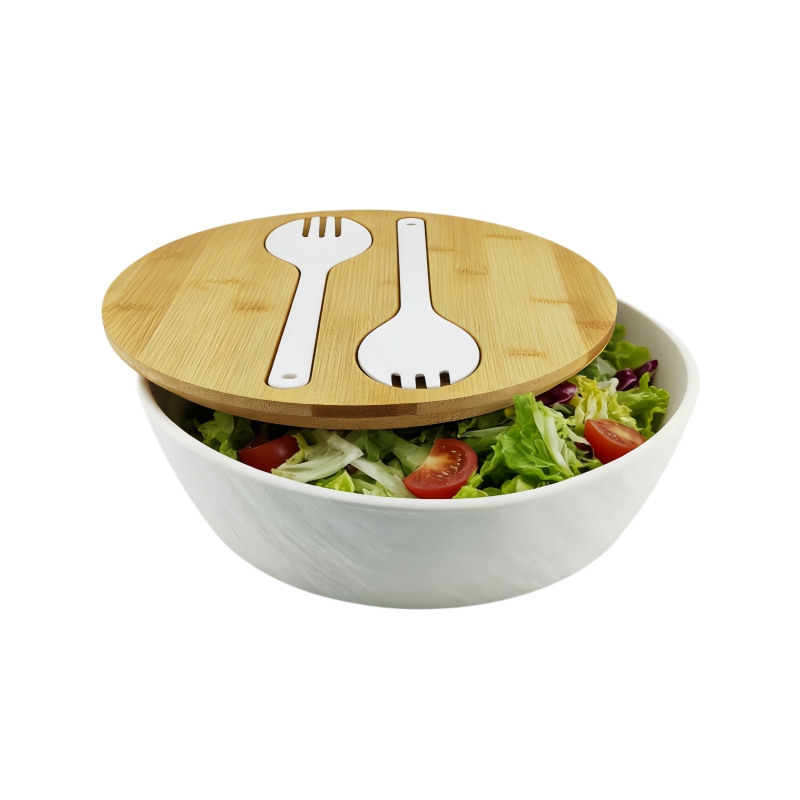 Ecoway Patented 12 Inch Large Ceramic Salad Bowl with Lid and Utensils