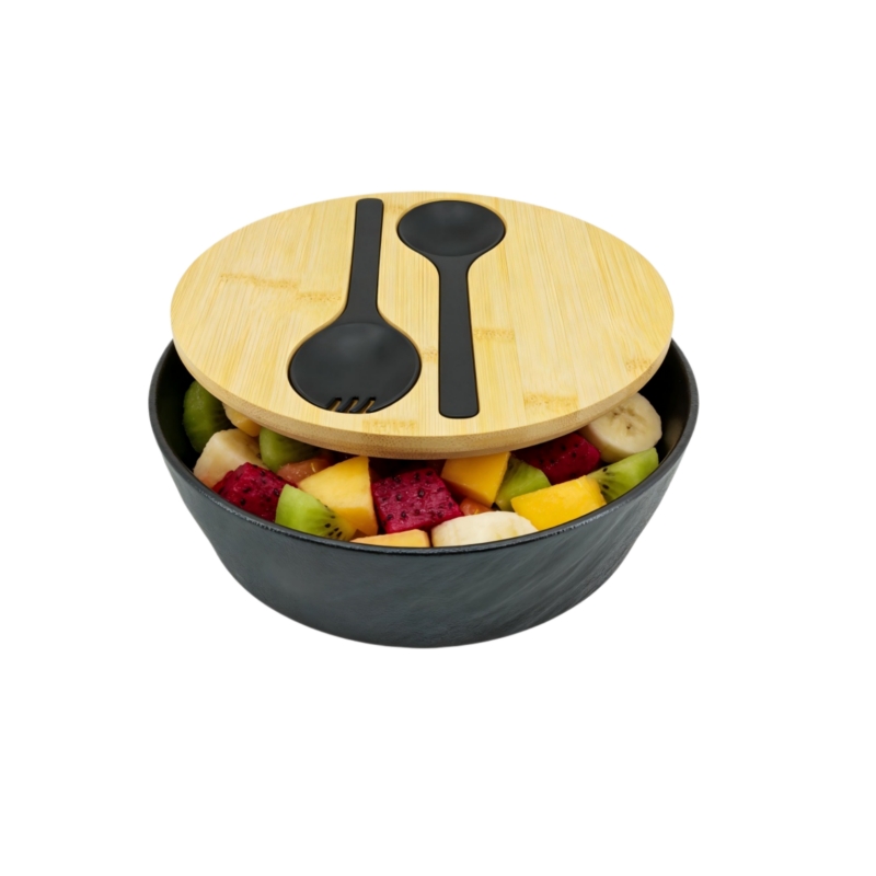 Ecoway Patented 10 Inch Ceramic Salad Bowl with Lid and Utensils