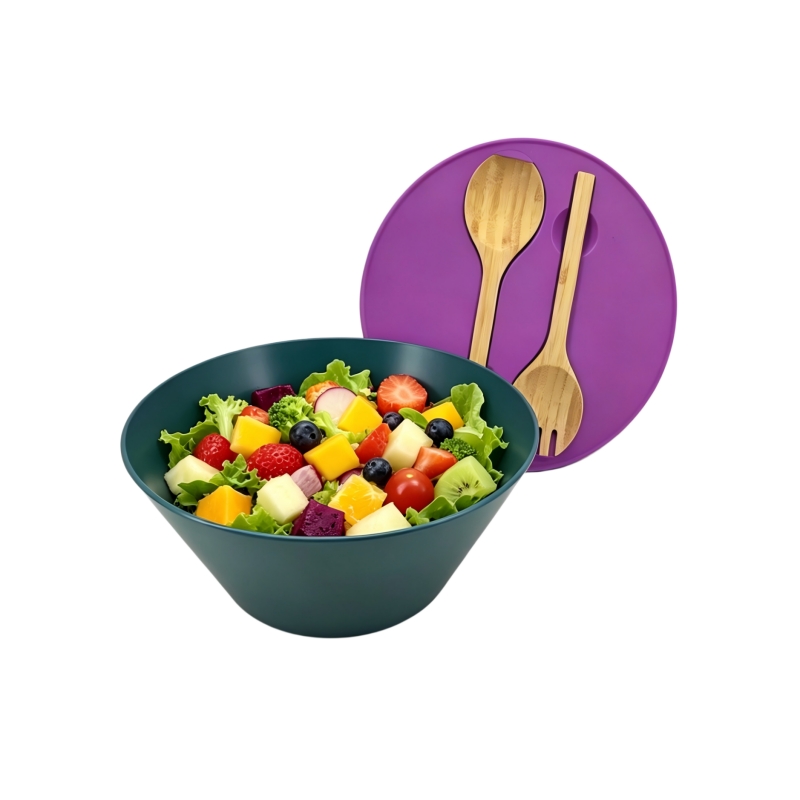 Ecoway All-In-One Salad Bowl Set | rPET Bowl + Silicone Lid + Bamboo Salad Servers